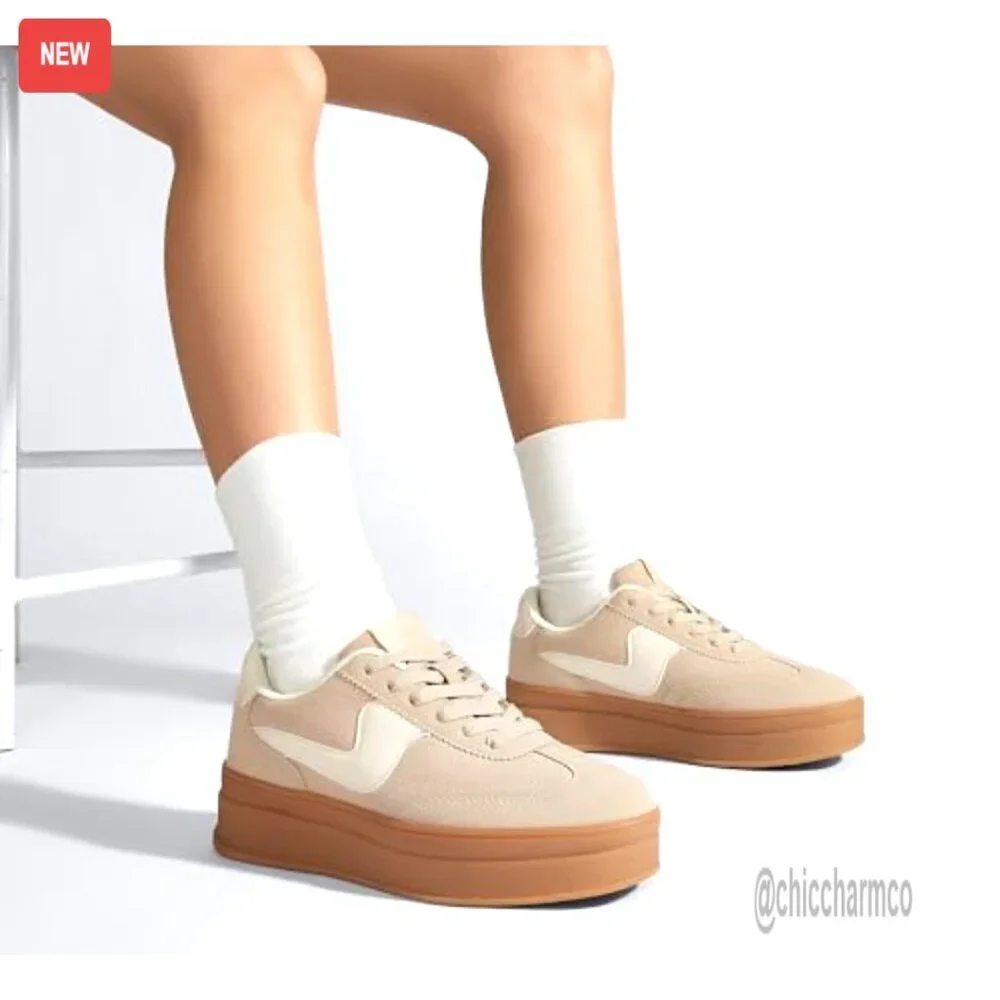 Platform Sneakers Thick Sole Suede Faux Leather Casual Walking Shoes - Picture 3 of 7